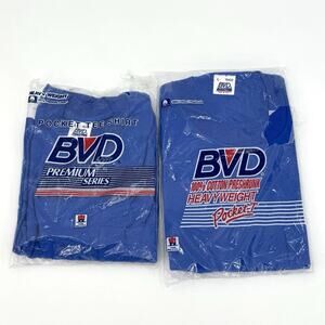 Vtg 90's BVD Pocket T-Shirts Men’s Large Royal Blue Pre Shrunk Cotton Lot Of 2